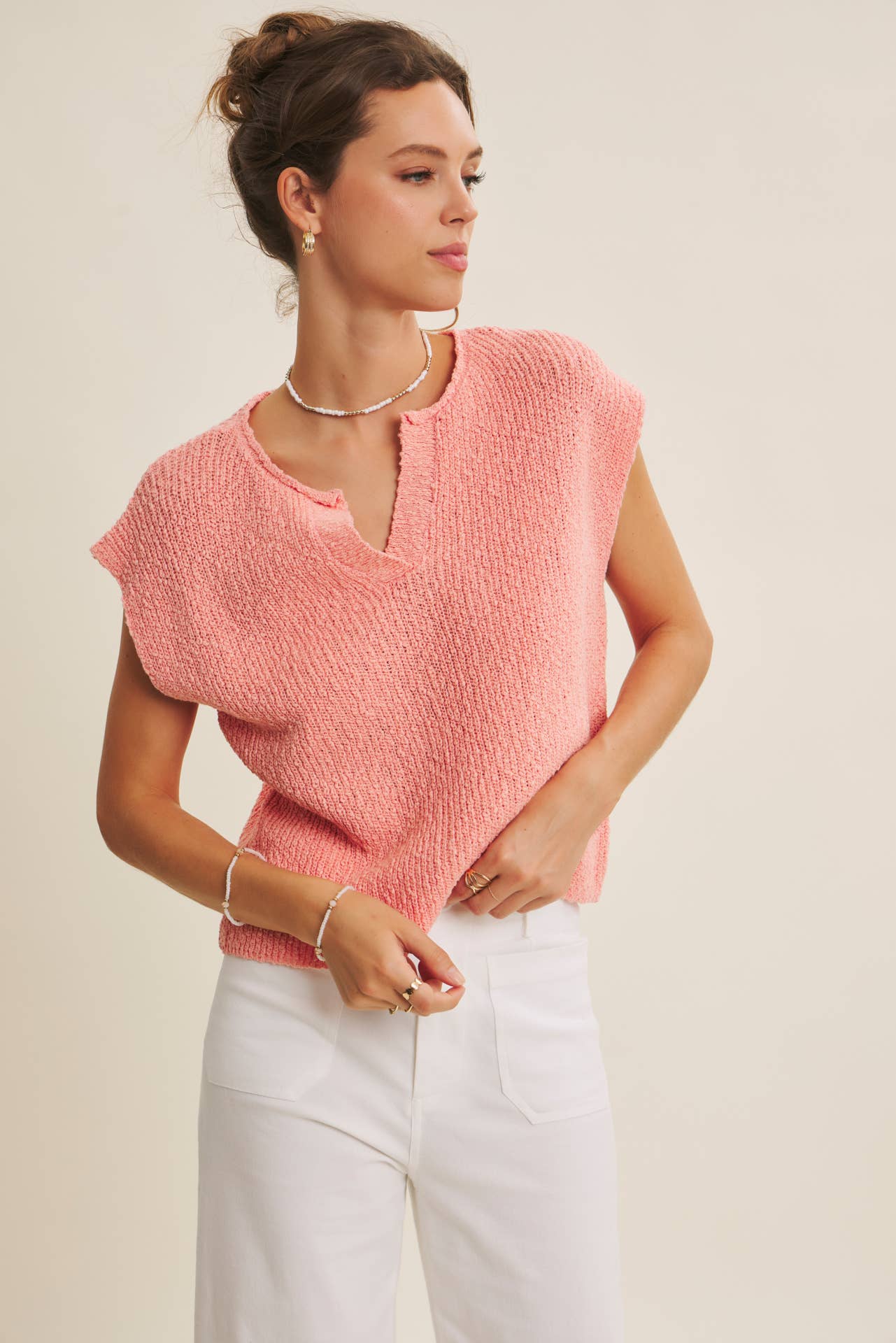 Melissa Sweater - Relaxed Fit Split Neck Knit Sweater Top