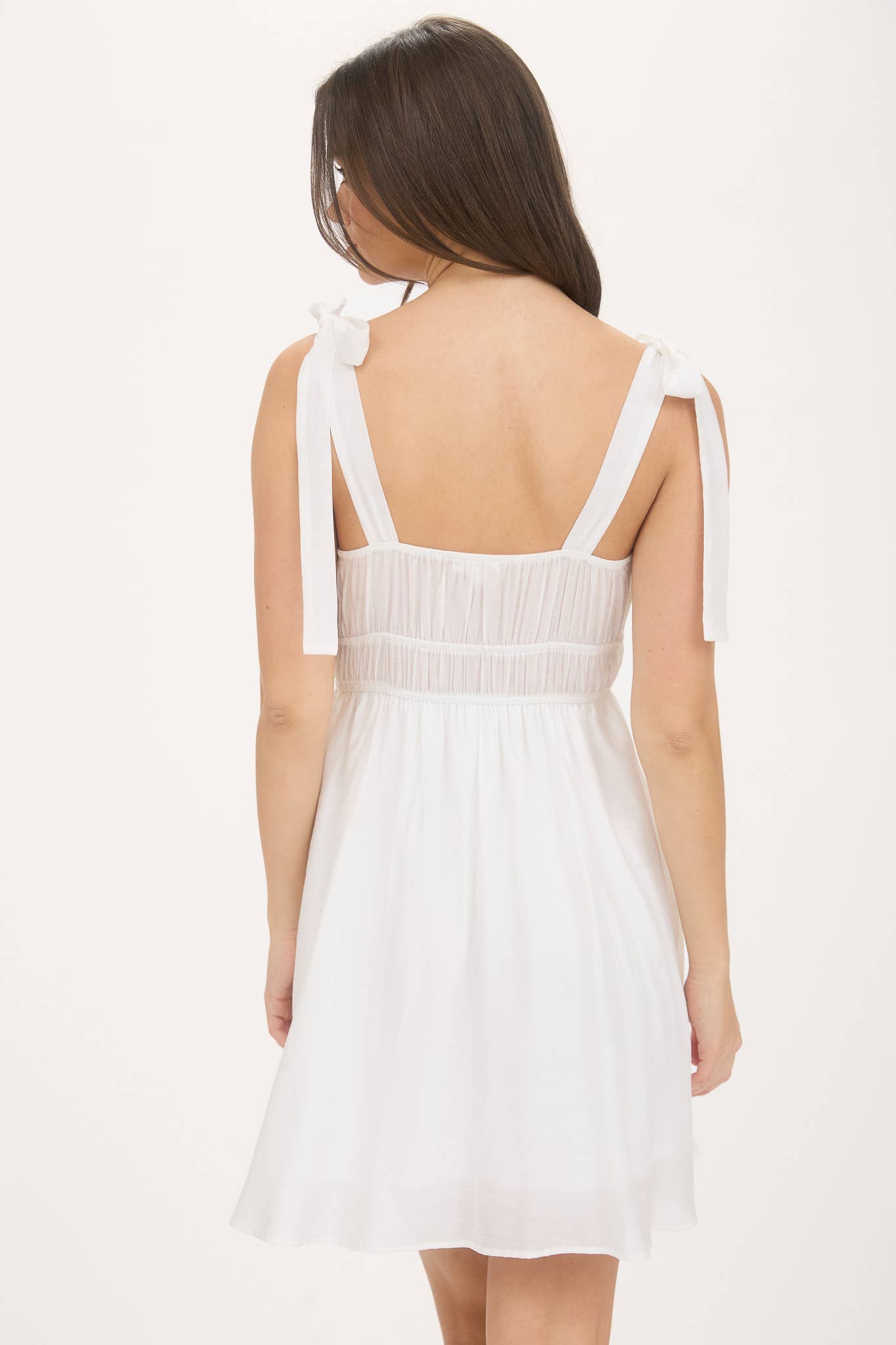 Eyelet Detail Lace Trim Tie Strap Mini Dress