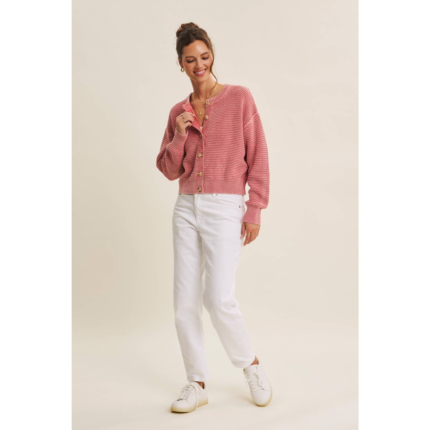 MINERAL-WASHED CABLE KNIT CARDIGAN