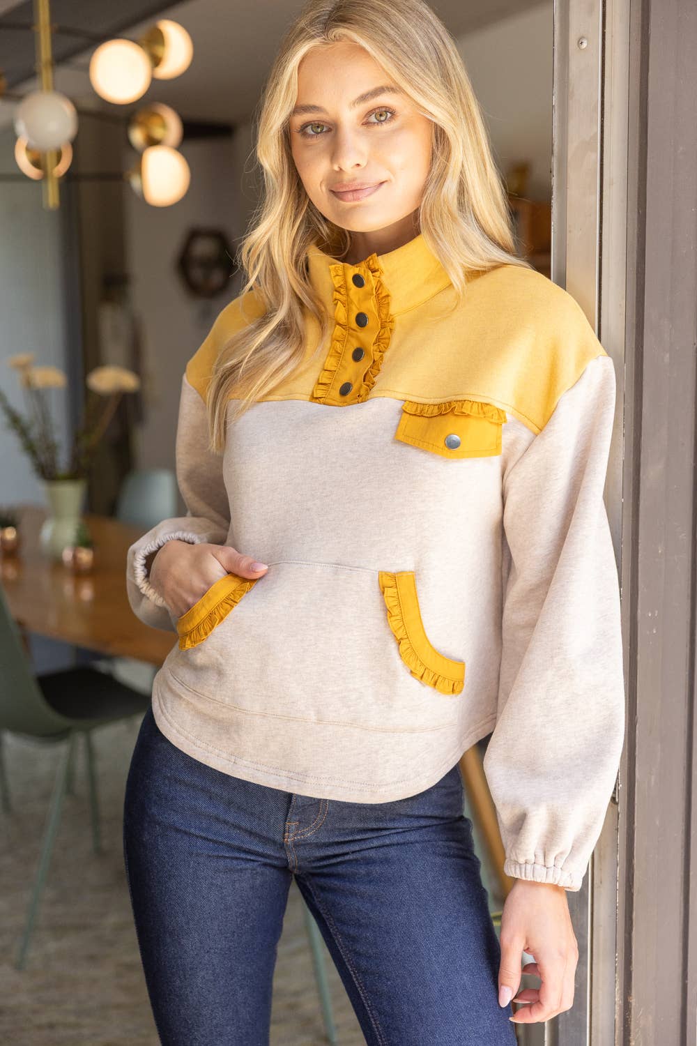 Color Block Quarter Snap Button Sweatshirt