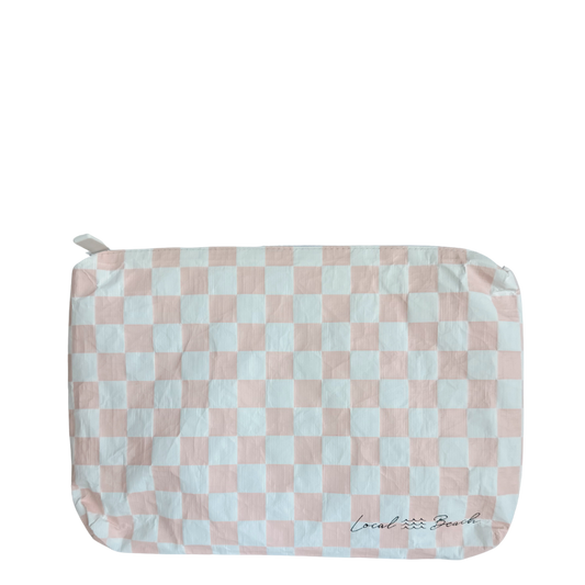 Local Beach - Blush Pink Checker Water Resistant Pouch
