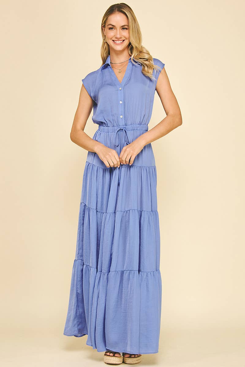 BUTTON DOWN TIERED MAXI DRESS