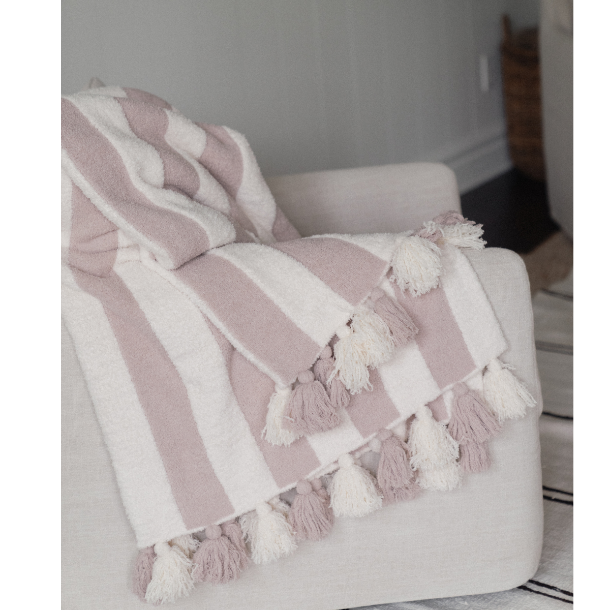 Striped Luxe Home Blanket with Tassels