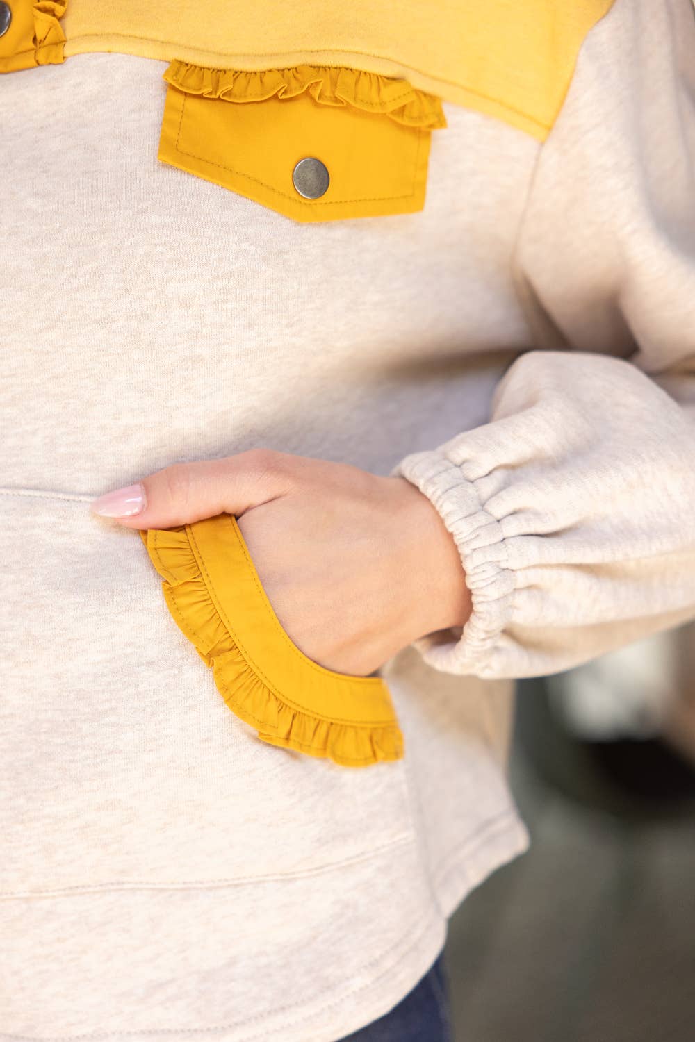 Color Block Quarter Snap Button Sweatshirt