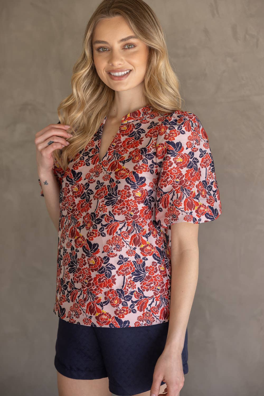 Multi Color Floral Jacquard Top