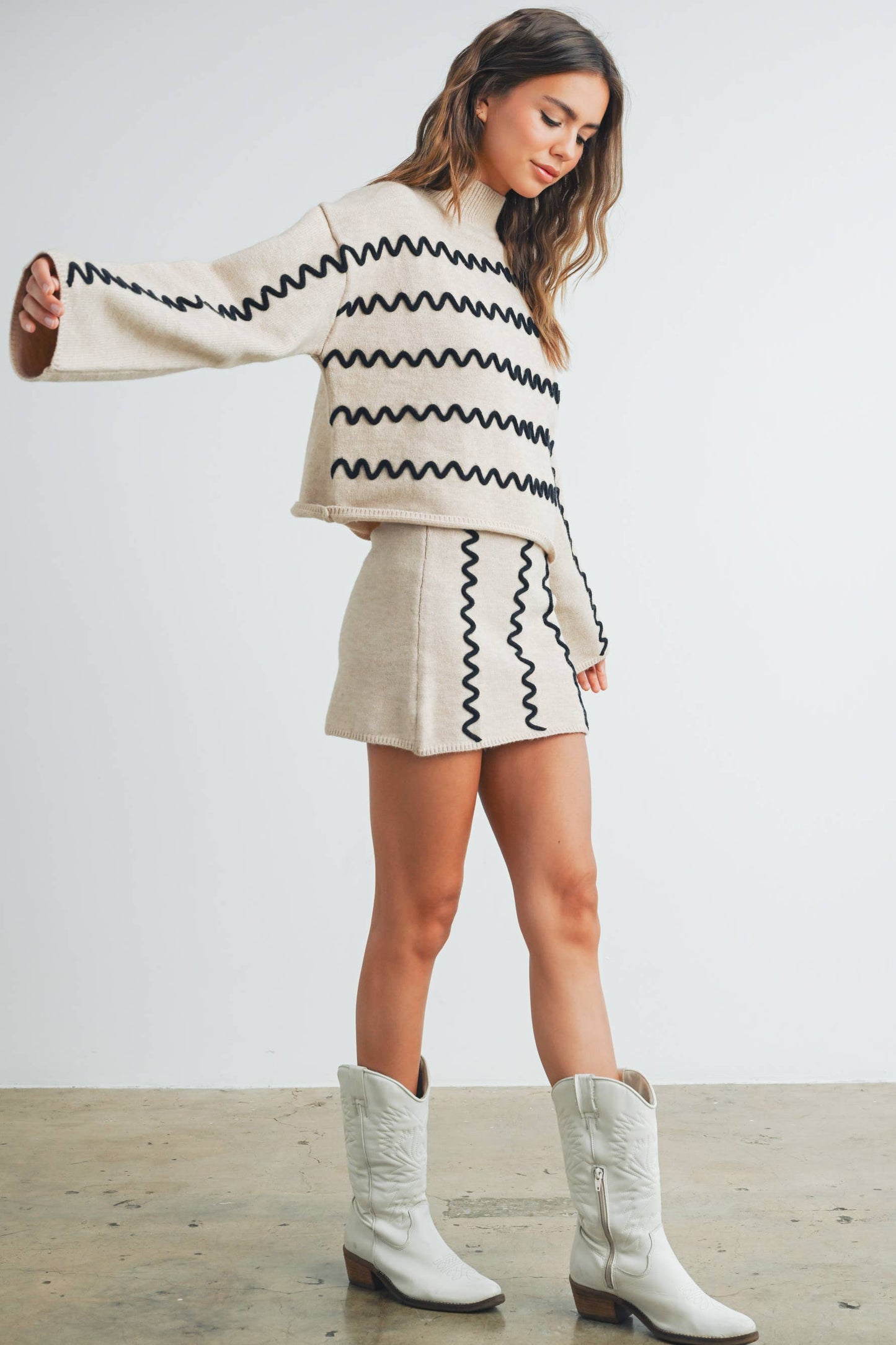 Wavy Stripe Turtleneck Sweater - By BUTTERMELON