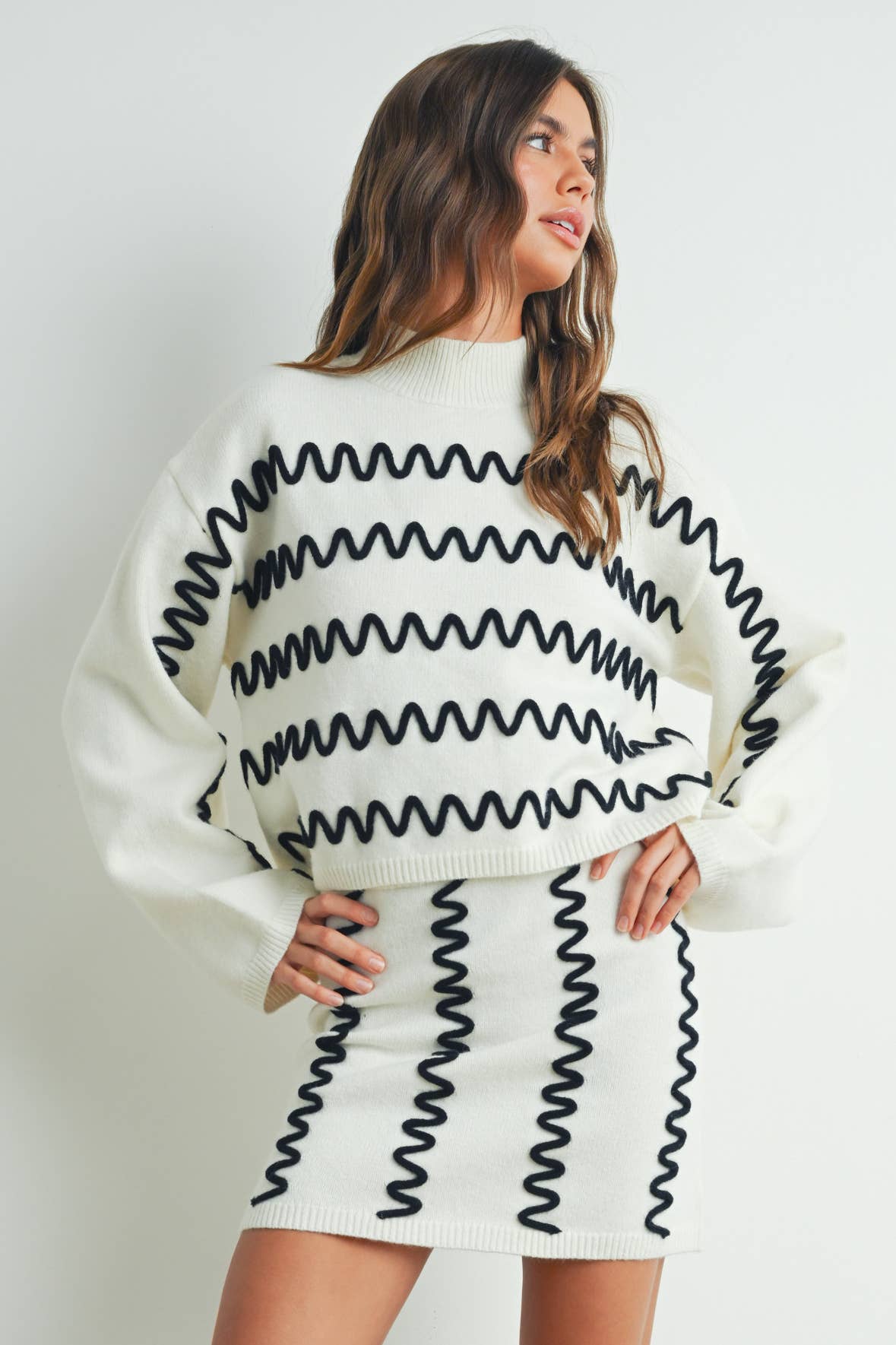 Wavy Stripe Turtleneck Sweater - By BUTTERMELON