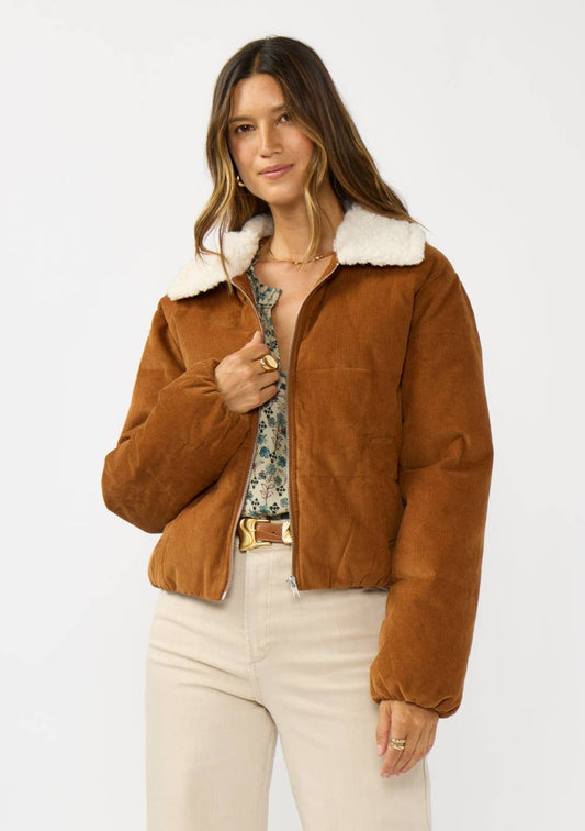 Lovestitch - Corduroy Puffer Jacket with Sherpa Collar