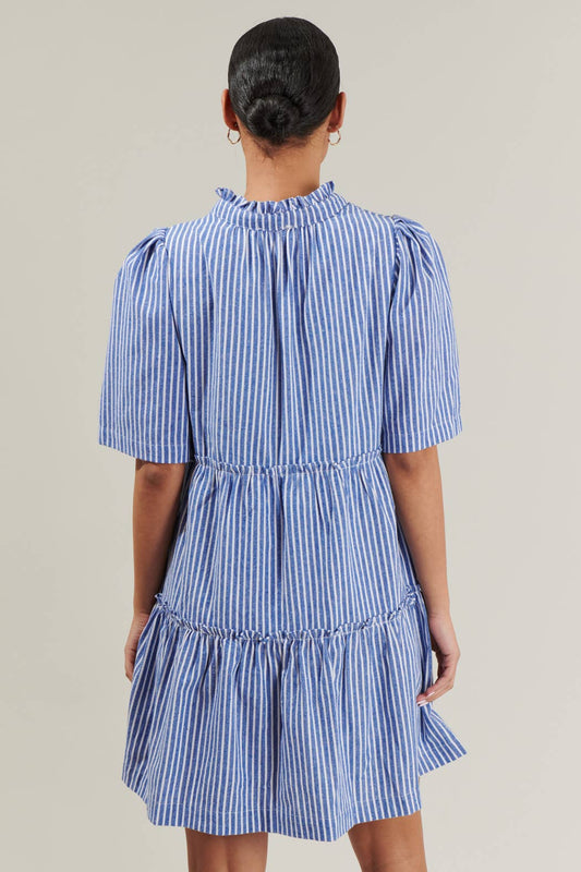 Dixie Stripe Split Neck Shift Dress