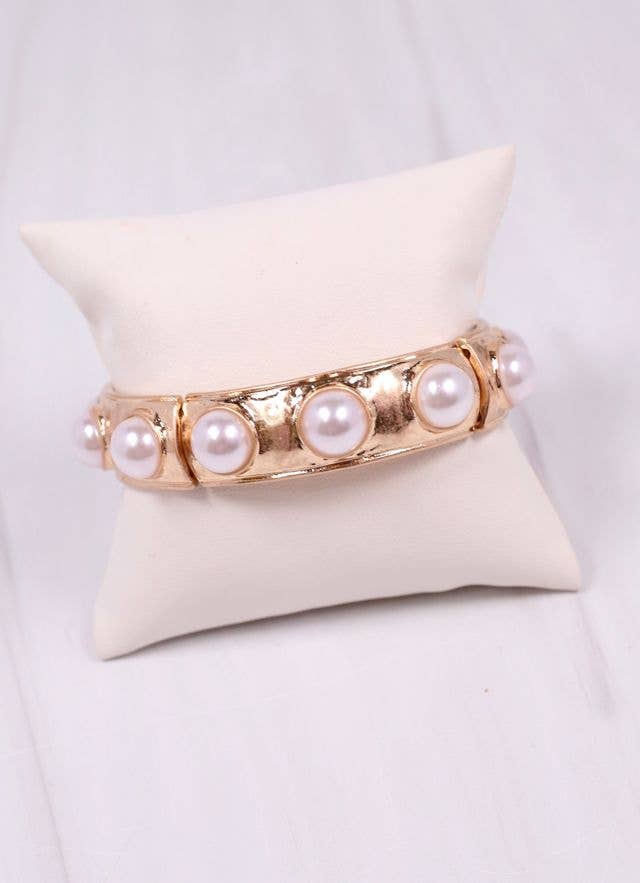 Caroline Hill - Reagan Pearl Stretch Bracelet GOLD