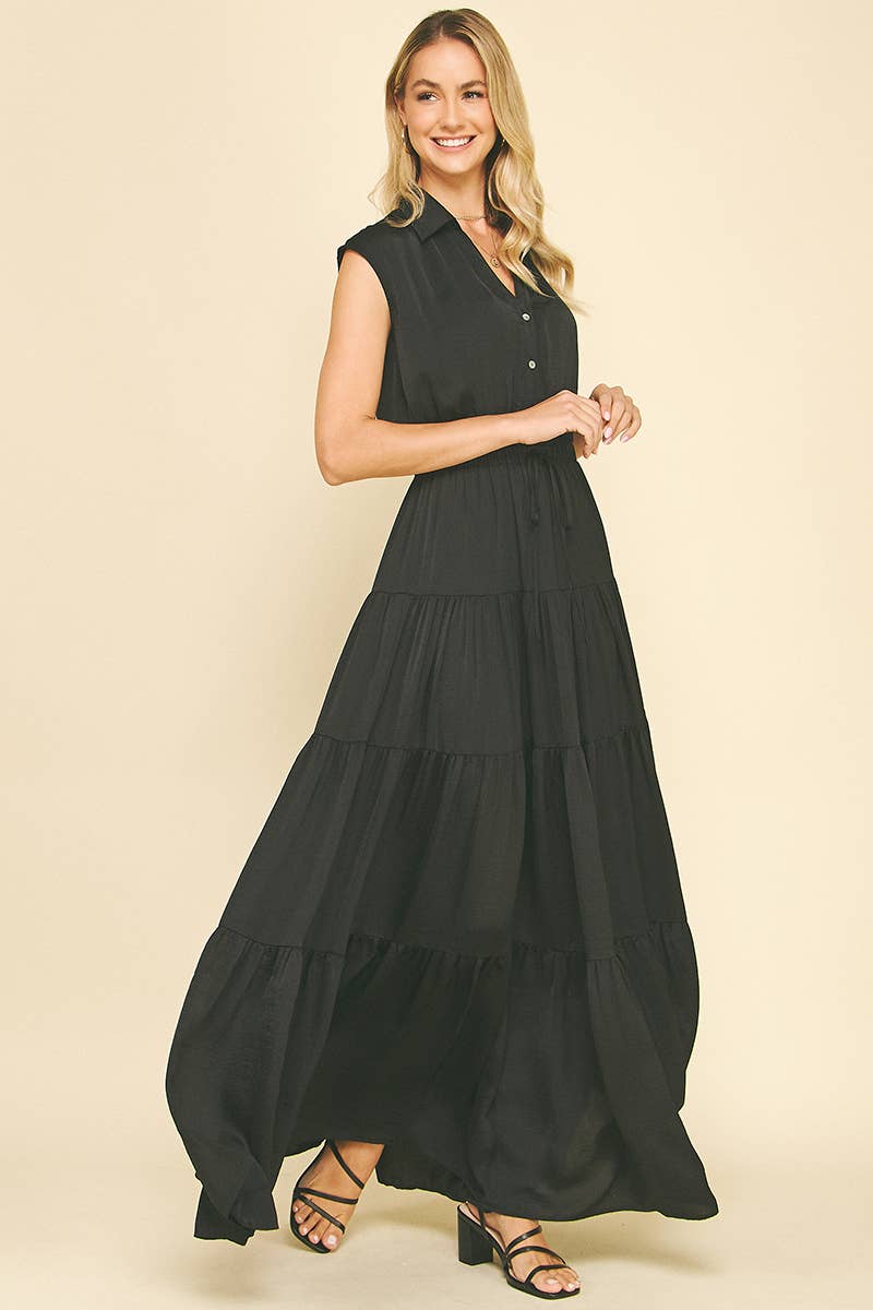 BUTTON DOWN TIERED MAXI DRESS
