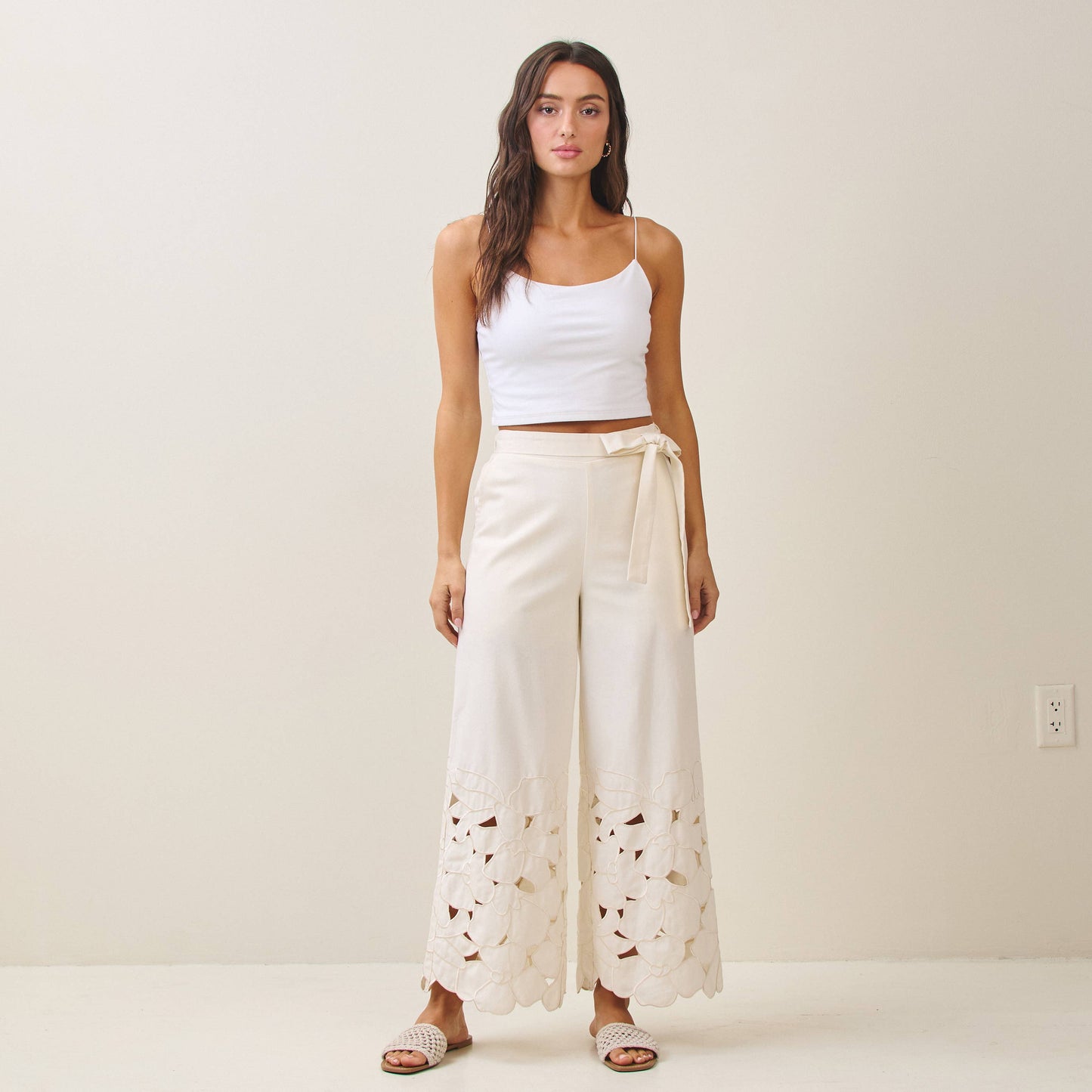 Floral Embroidered Cutout Pant