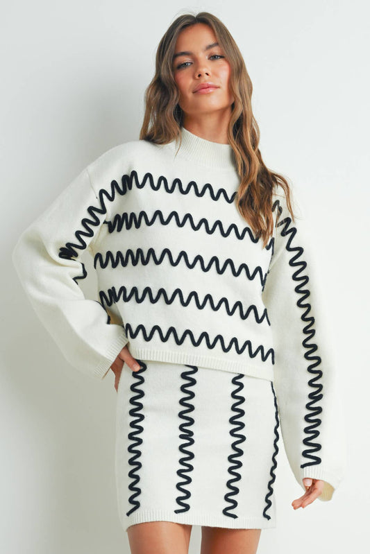 Wavy Stripe Turtleneck Sweater - By BUTTERMELON