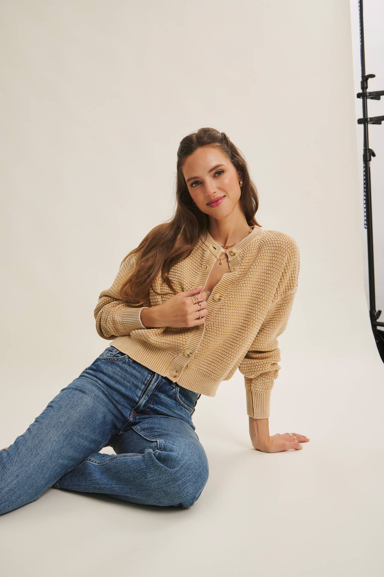 MINERAL-WASHED CABLE KNIT CARDIGAN