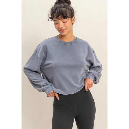 Cropped Crewneck Sweatshirt With Oversized Sleeve