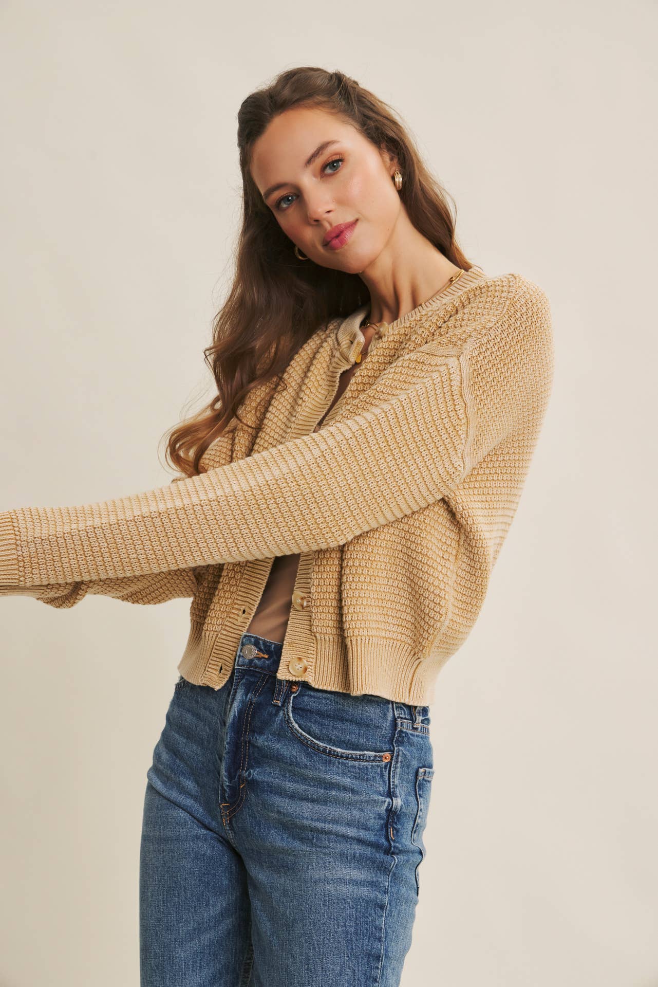 MINERAL-WASHED CABLE KNIT CARDIGAN