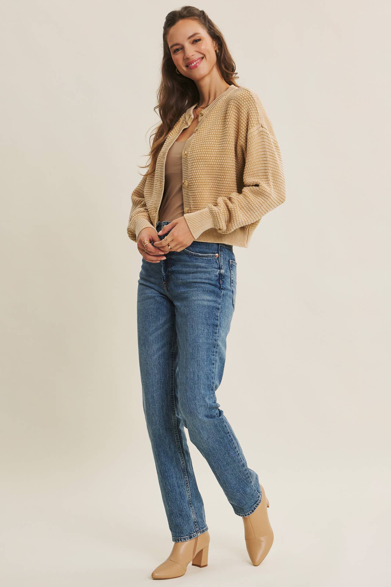 MINERAL-WASHED CABLE KNIT CARDIGAN