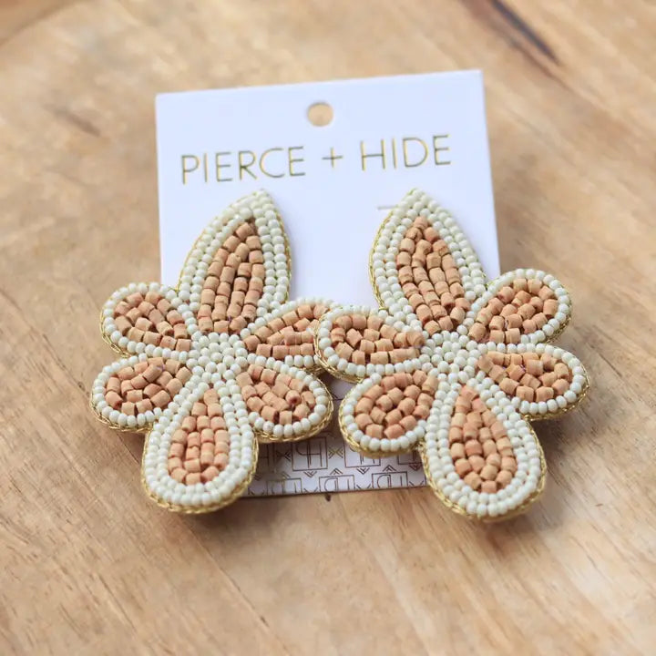Wood Beaded Flower Earring | Fleur De Lis