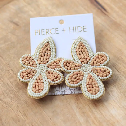Wood Beaded Flower Earring | Fleur De Lis