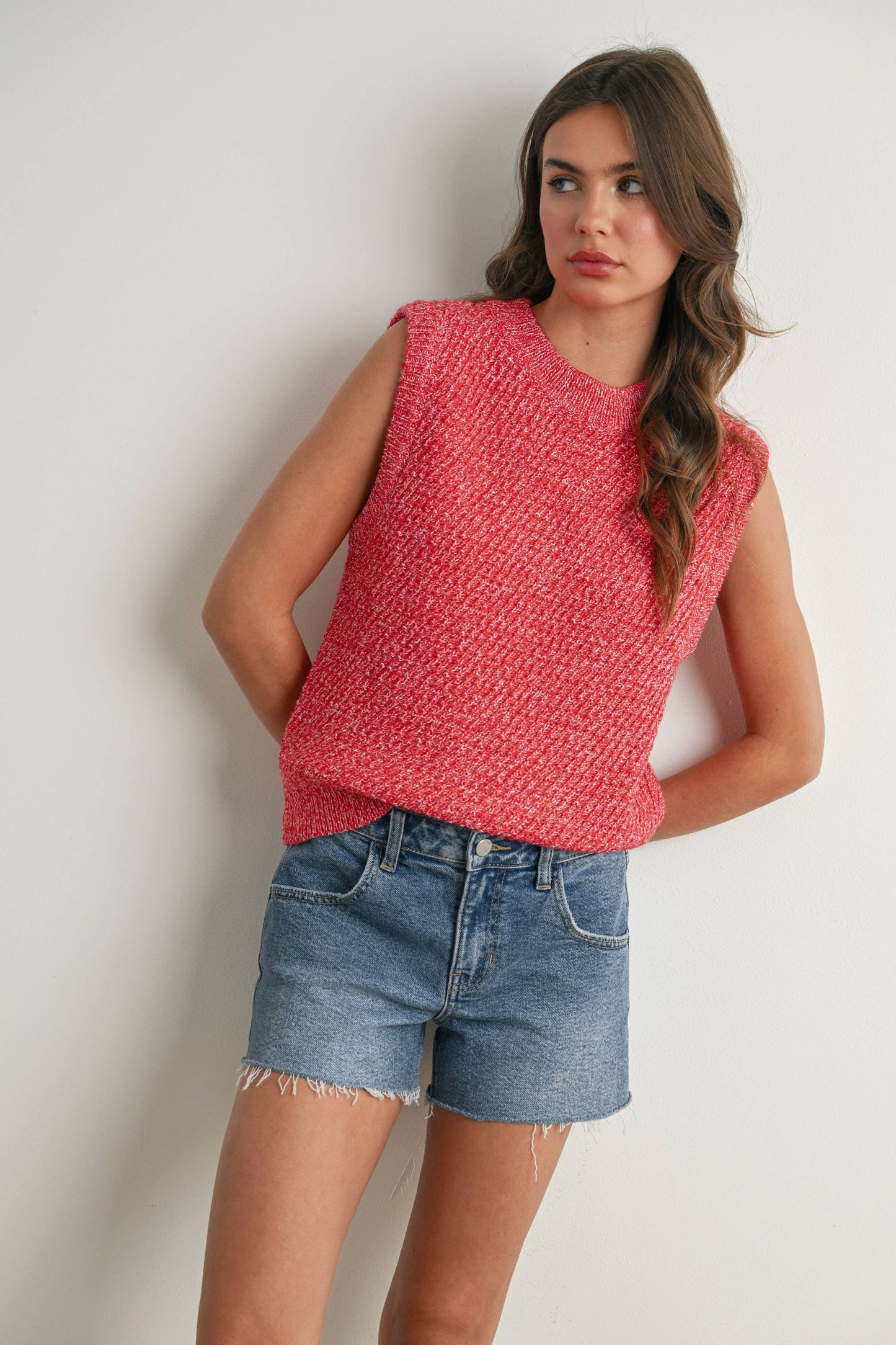 Sleeveless Crew Neck Sweater Knit Vest - By BUTTERMELON