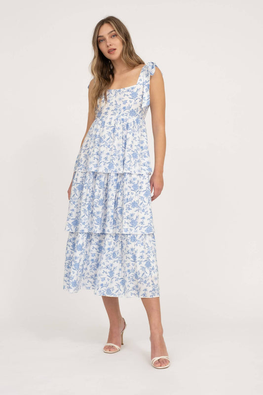 Floral Tie Ruffle Tiered Midi Dress