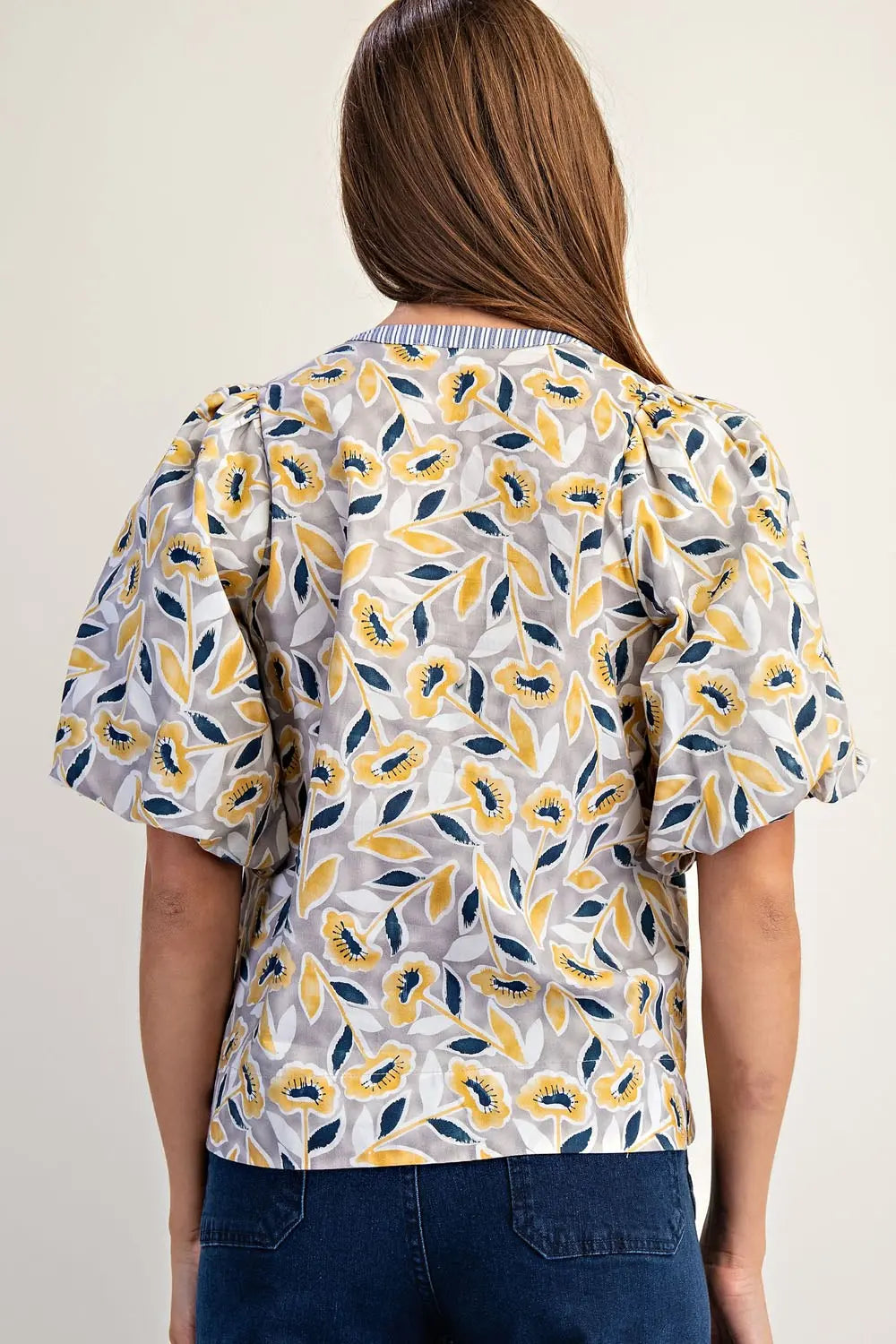 Botanical Puff Sleeve Blouse Top