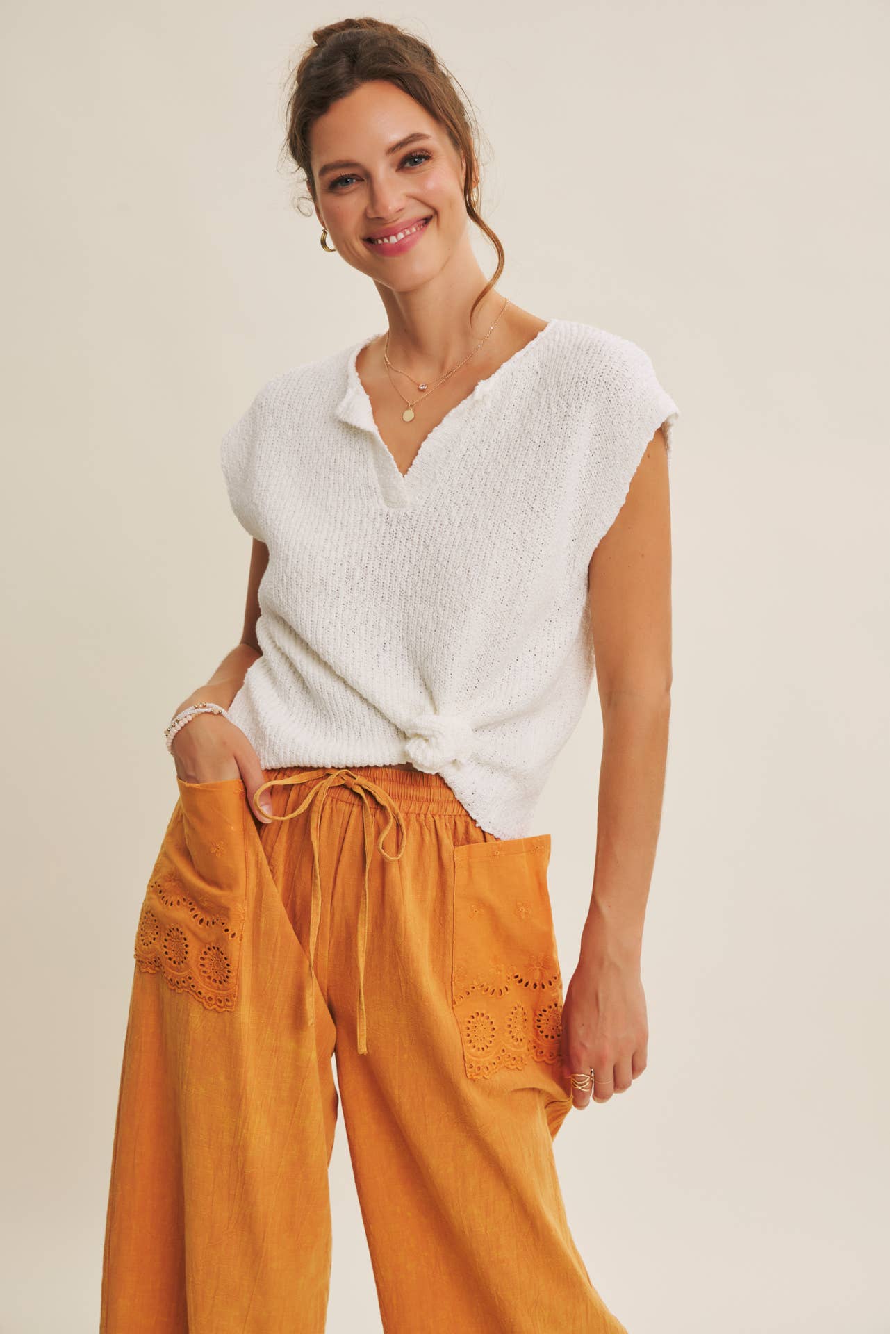 Melissa Sweater - Relaxed Fit Split Neck Knit Sweater Top