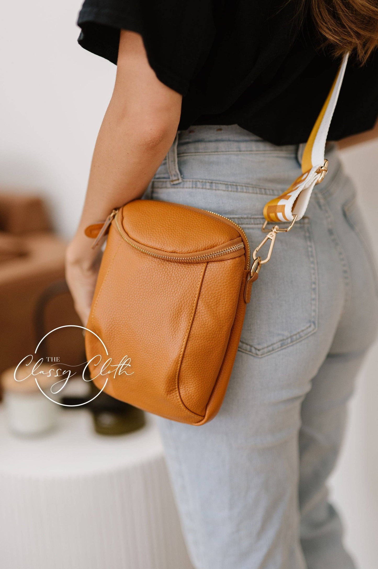 Corinne Crossbody Bag - Tan - Gold Love Strap