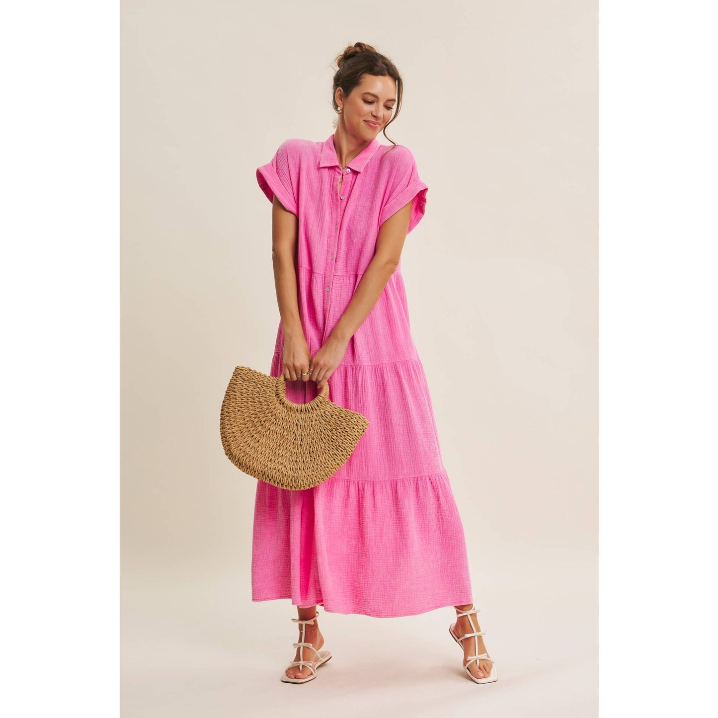 BREEZY MINERAL-WASHED GAUZE OVERSIZED MAXI SHIRT DRESS
