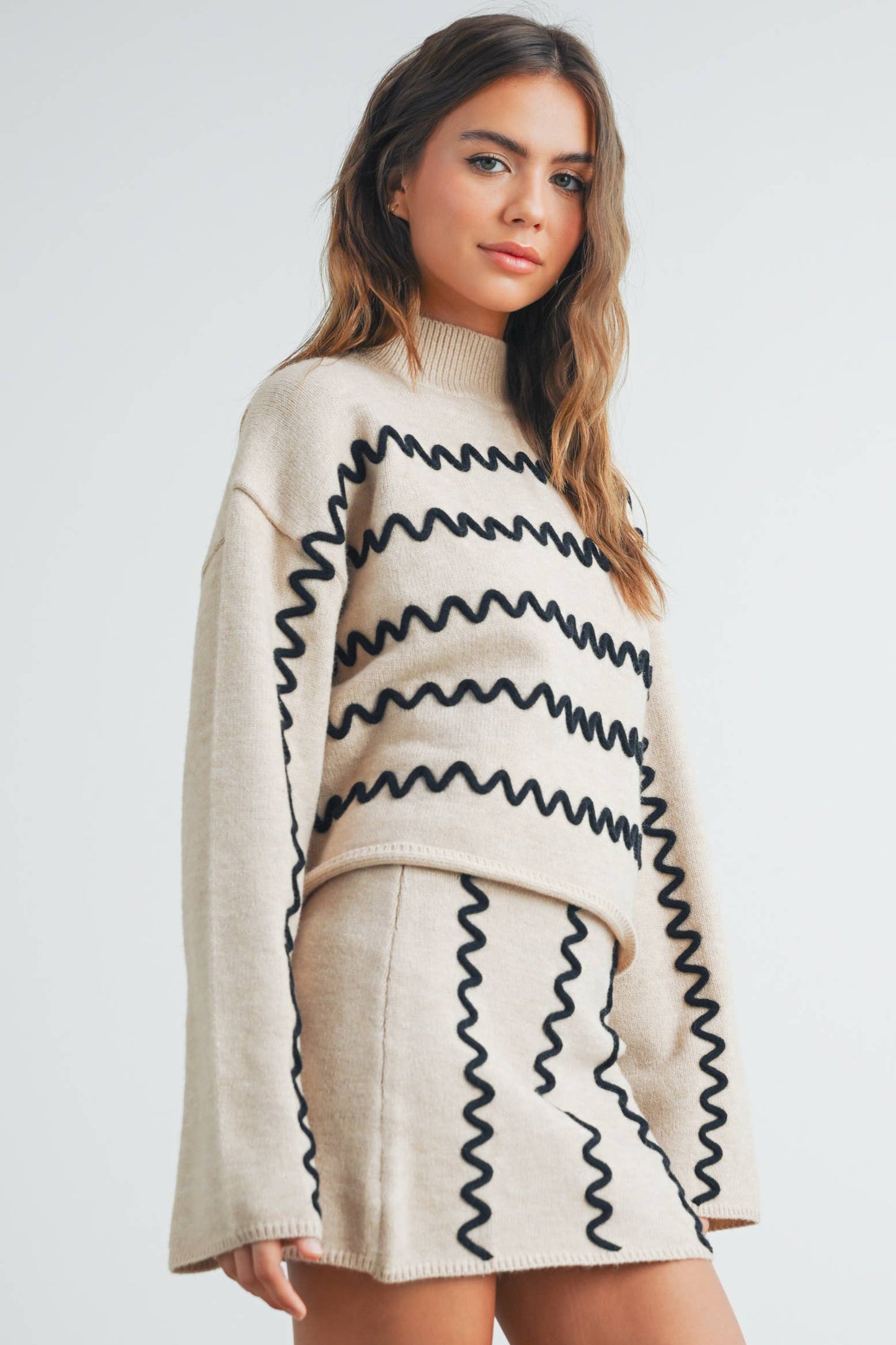 Wavy Stripe Turtleneck Sweater - By BUTTERMELON