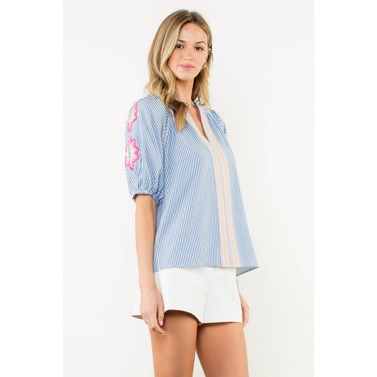 VERONICA TOP- Embroidered Puff Sleeve Blouse