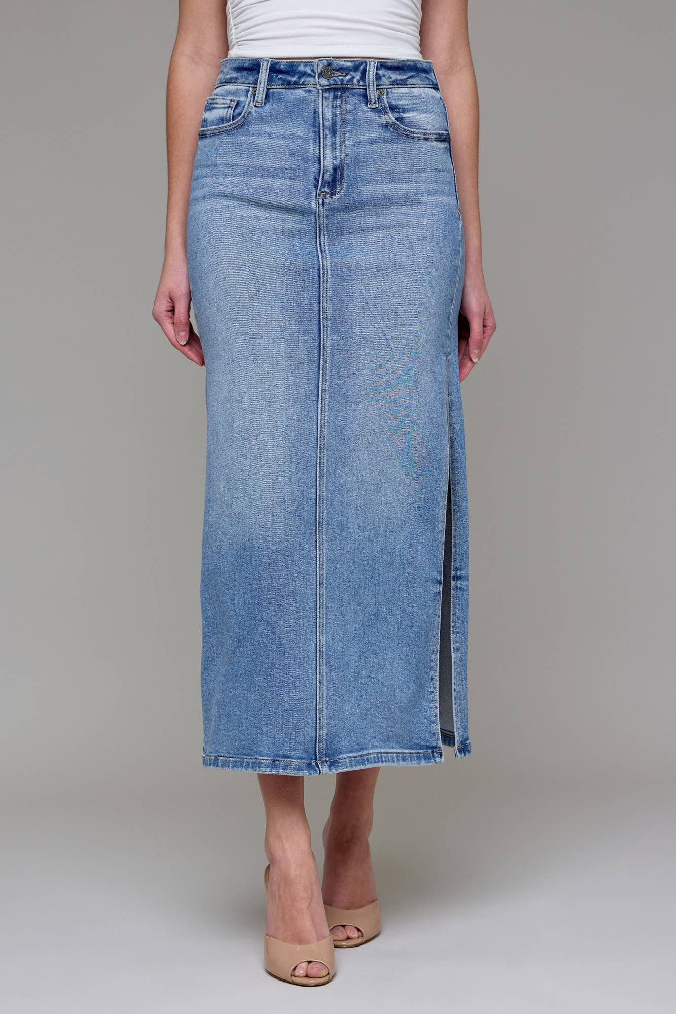 Peyton Medium Light Denim Midi Skirt