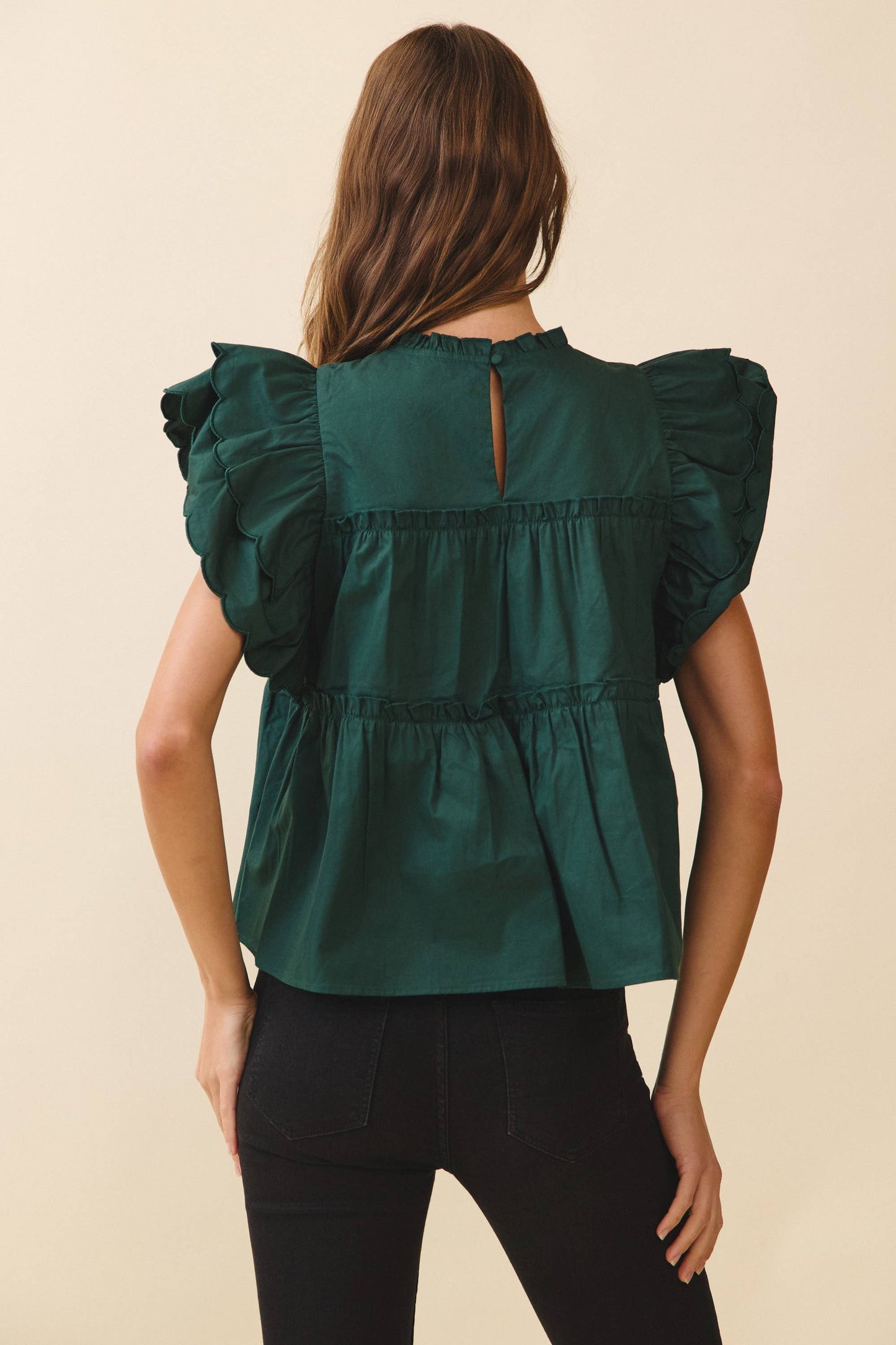 Mildred Dramatic Ruffle Sleeves Detail Tiered Poplin Top