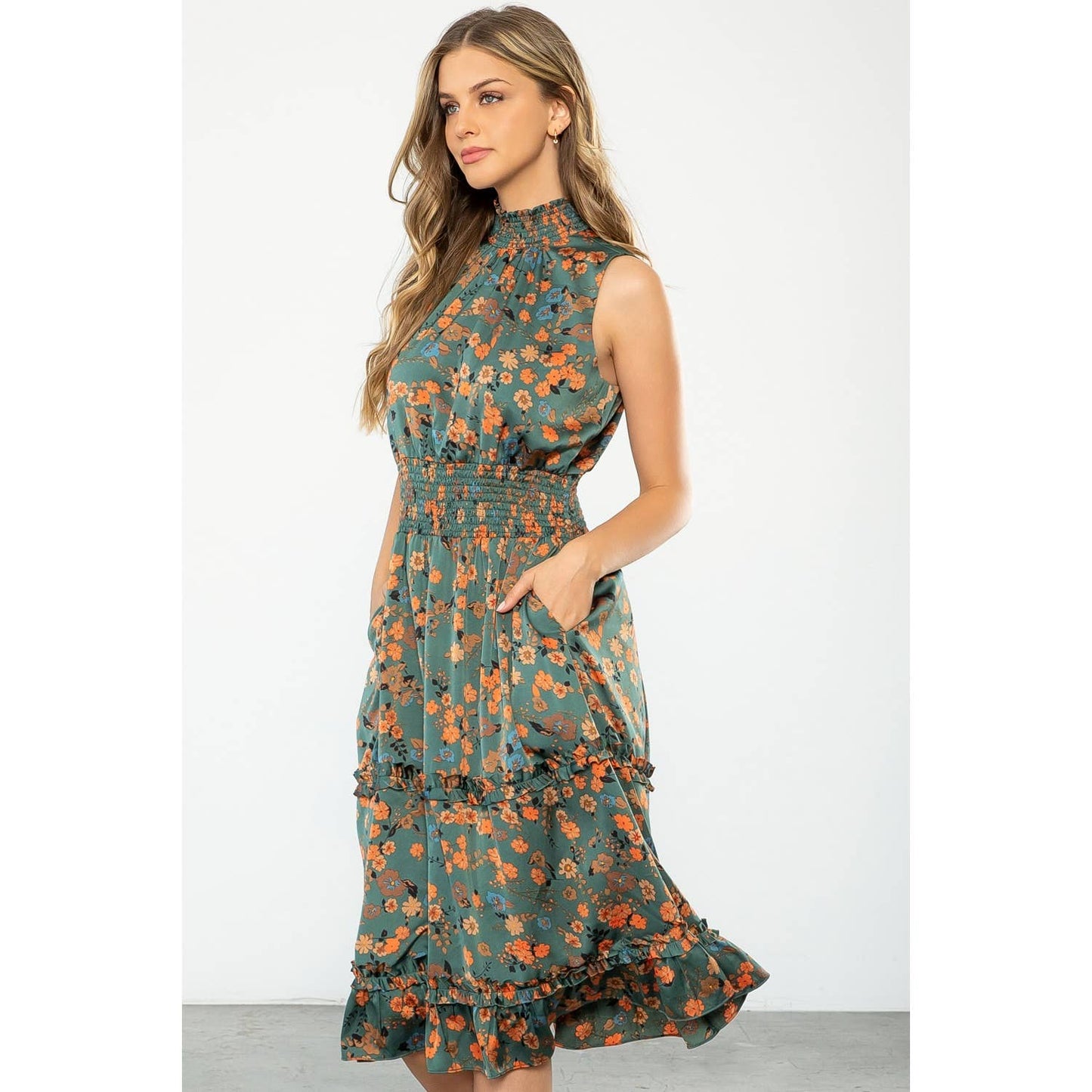 Macey Flower Print Smocked Waist Dress