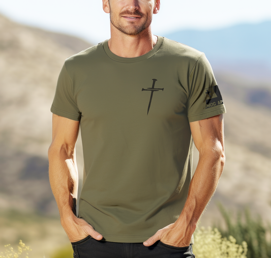 Three Nails Christian Graphic Tee - Heather Mil. Green - By Never Lose Hope Designs