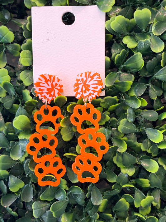 Orange Paw Dangle Earring