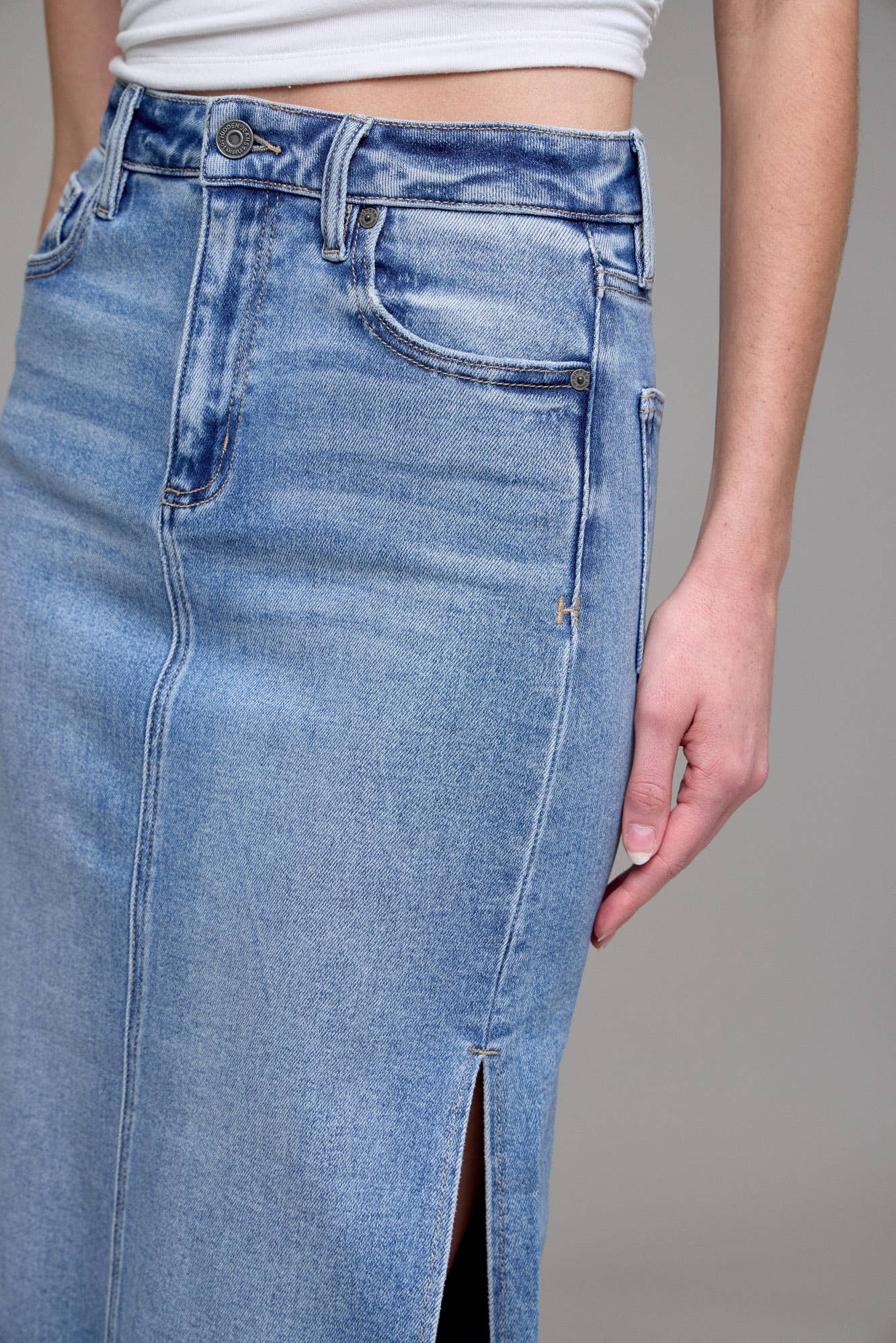 Peyton Medium Light Denim Midi Skirt
