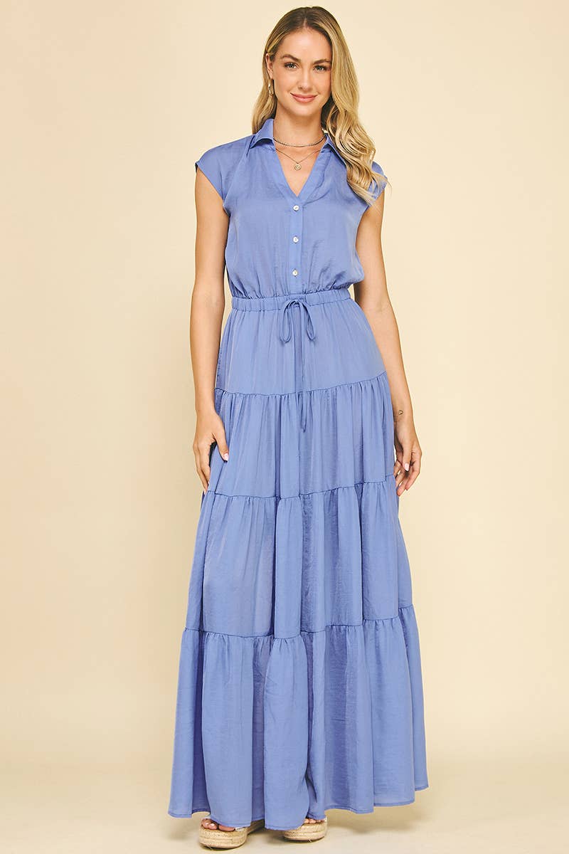 BUTTON DOWN TIERED MAXI DRESS