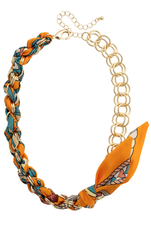 Canvas Style - Colette Chain Scarf Necklace in Orange & Teal