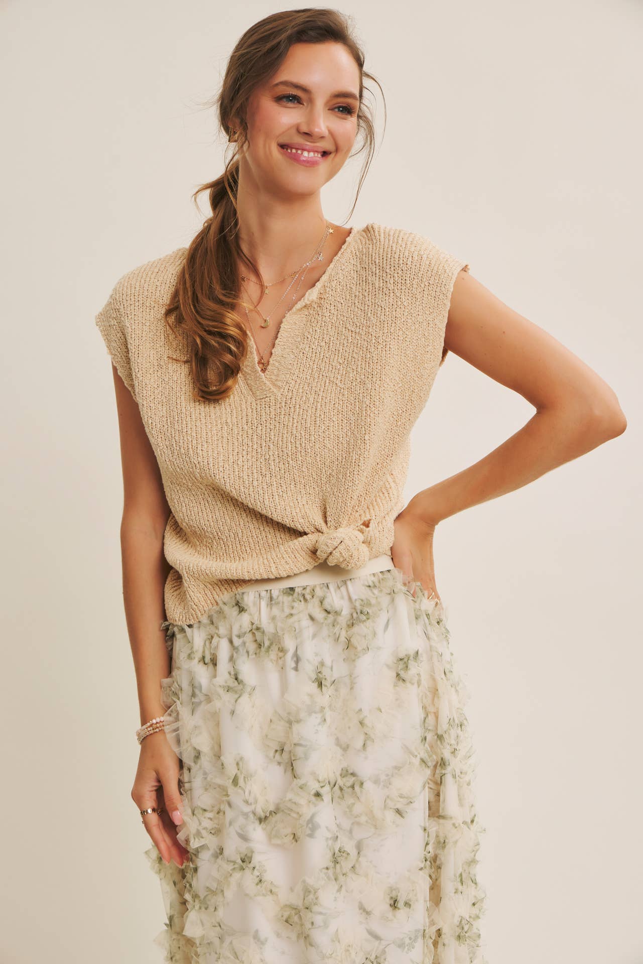 Melissa Sweater - Relaxed Fit Split Neck Knit Sweater Top