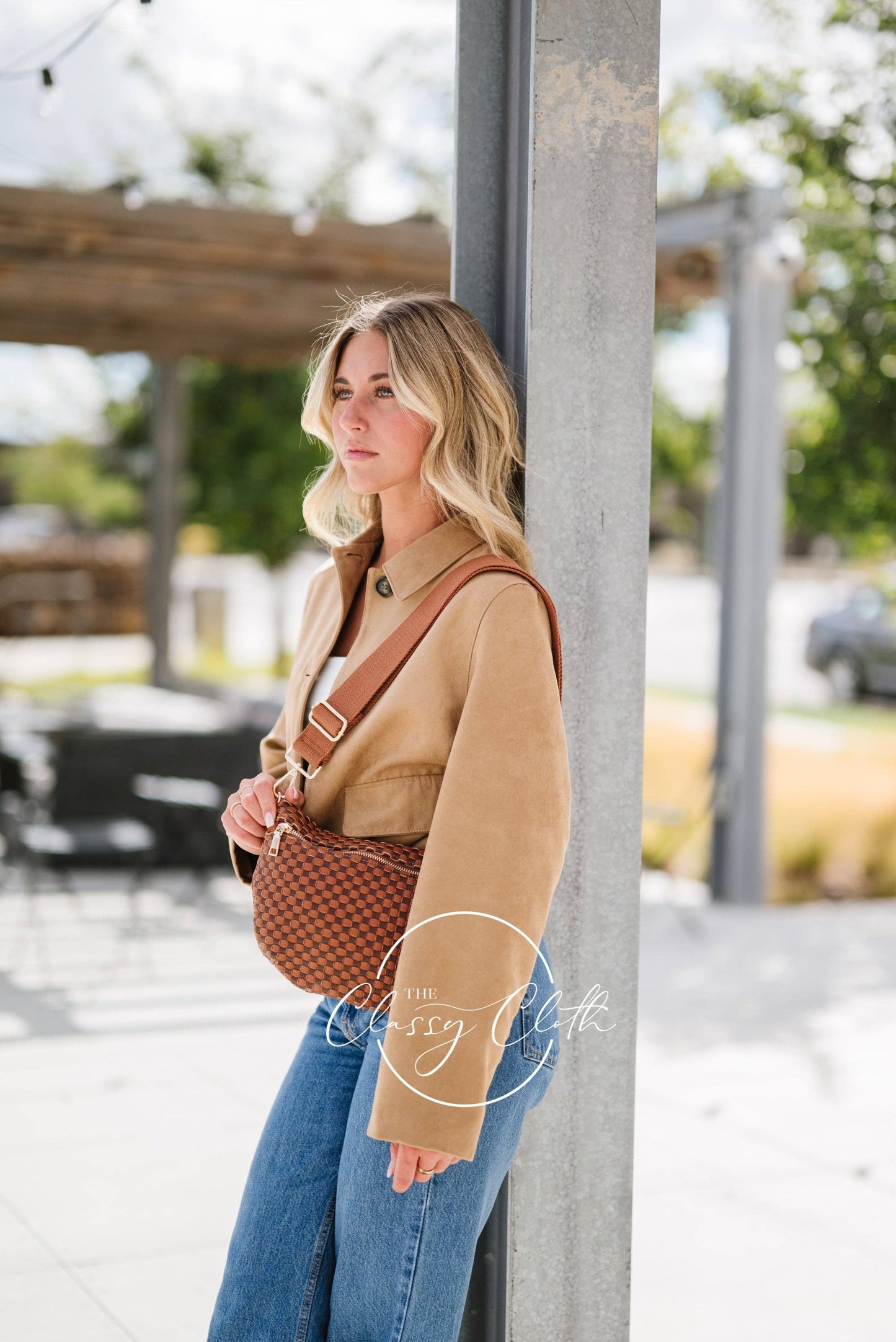 Willa Woven Bum Bag Crossbody - Brown & Tan Checkered