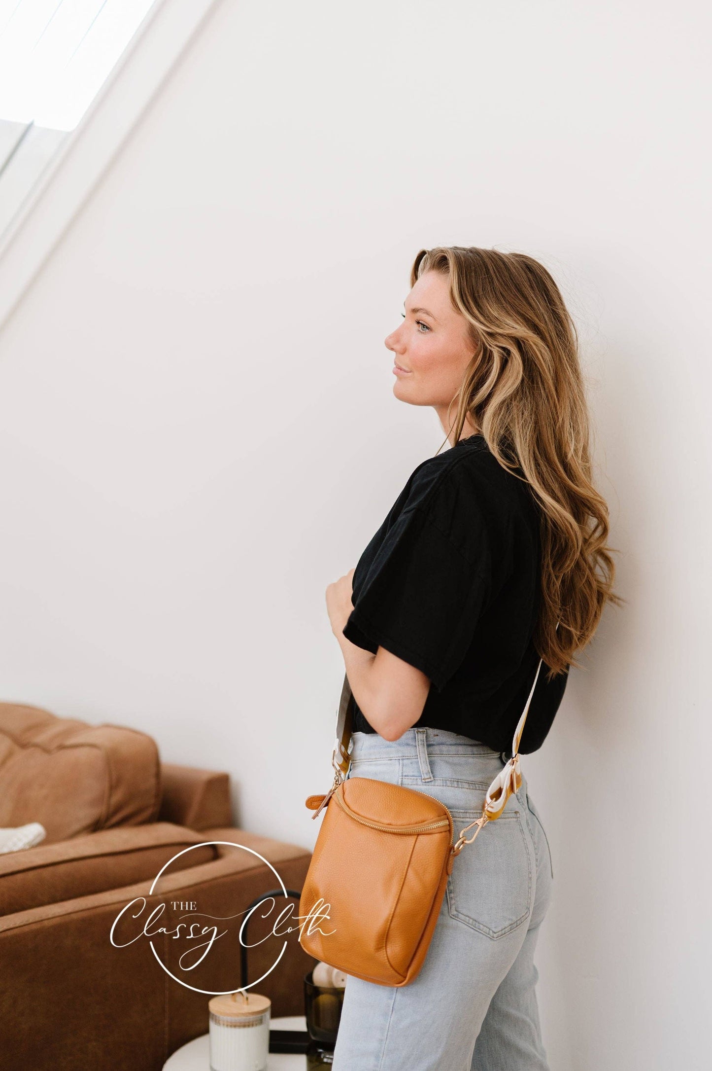 Corinne Crossbody Bag - Tan - Gold Love Strap