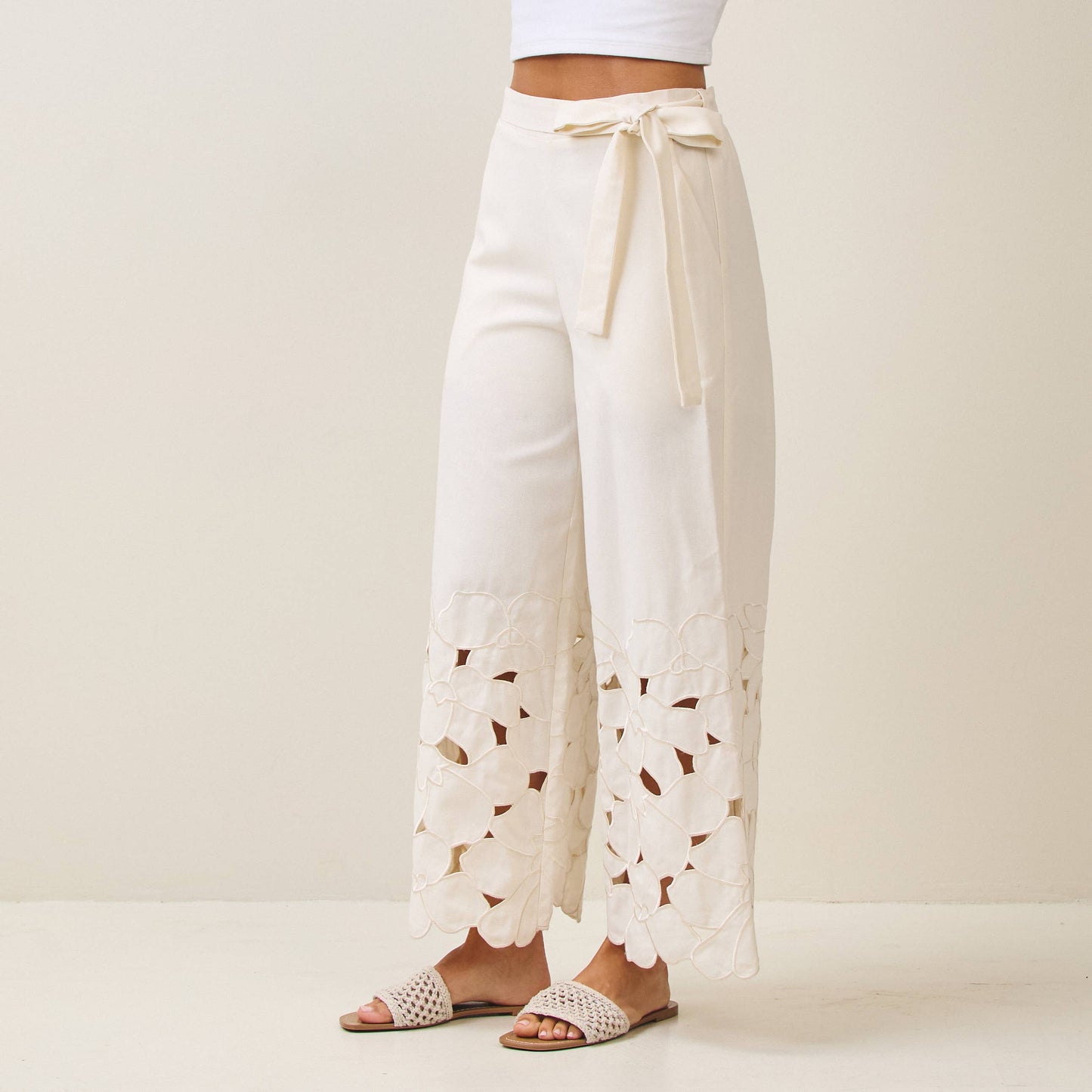 Floral Embroidered Cutout Pant