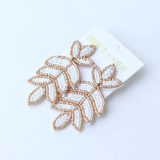 White Fleur De Lis Earring | Leaf Drop