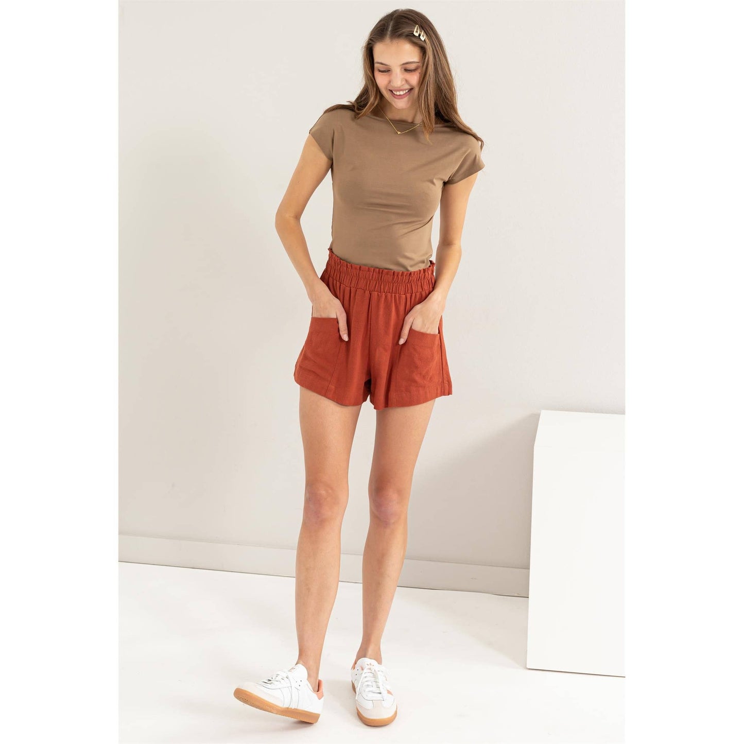ALL TIME FUN HIGH WAIST LINEN SHORTS