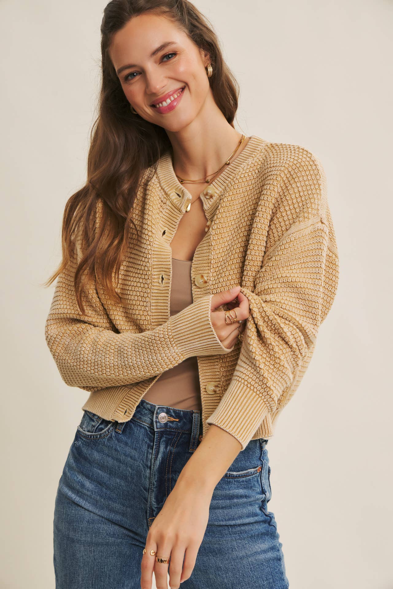 MINERAL-WASHED CABLE KNIT CARDIGAN