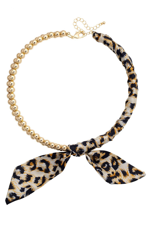 Canvas Style - Maia Ball Bead Scarf Necklace in Leopard