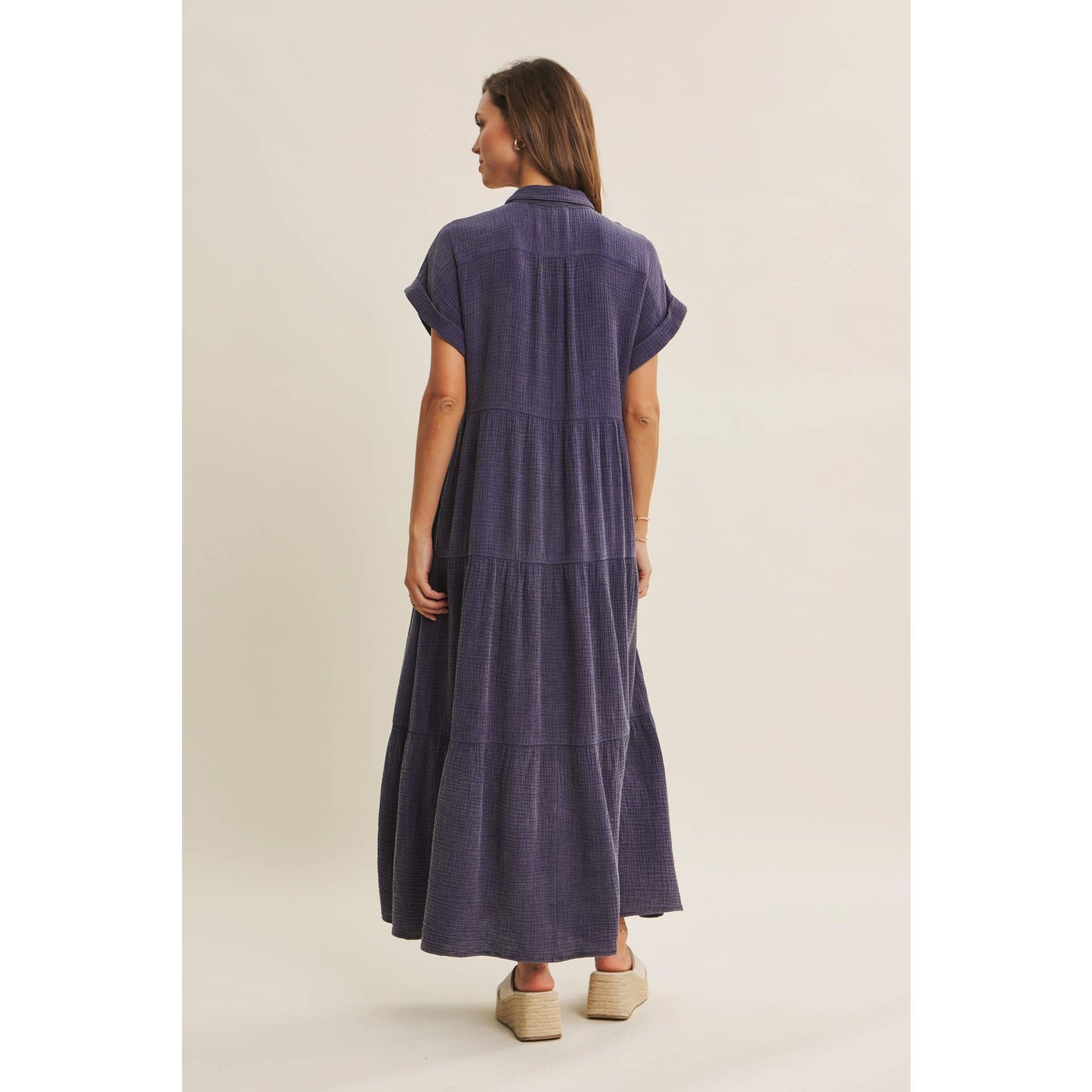 BREEZY MINERAL-WASHED GAUZE OVERSIZED MAXI SHIRT DRESS