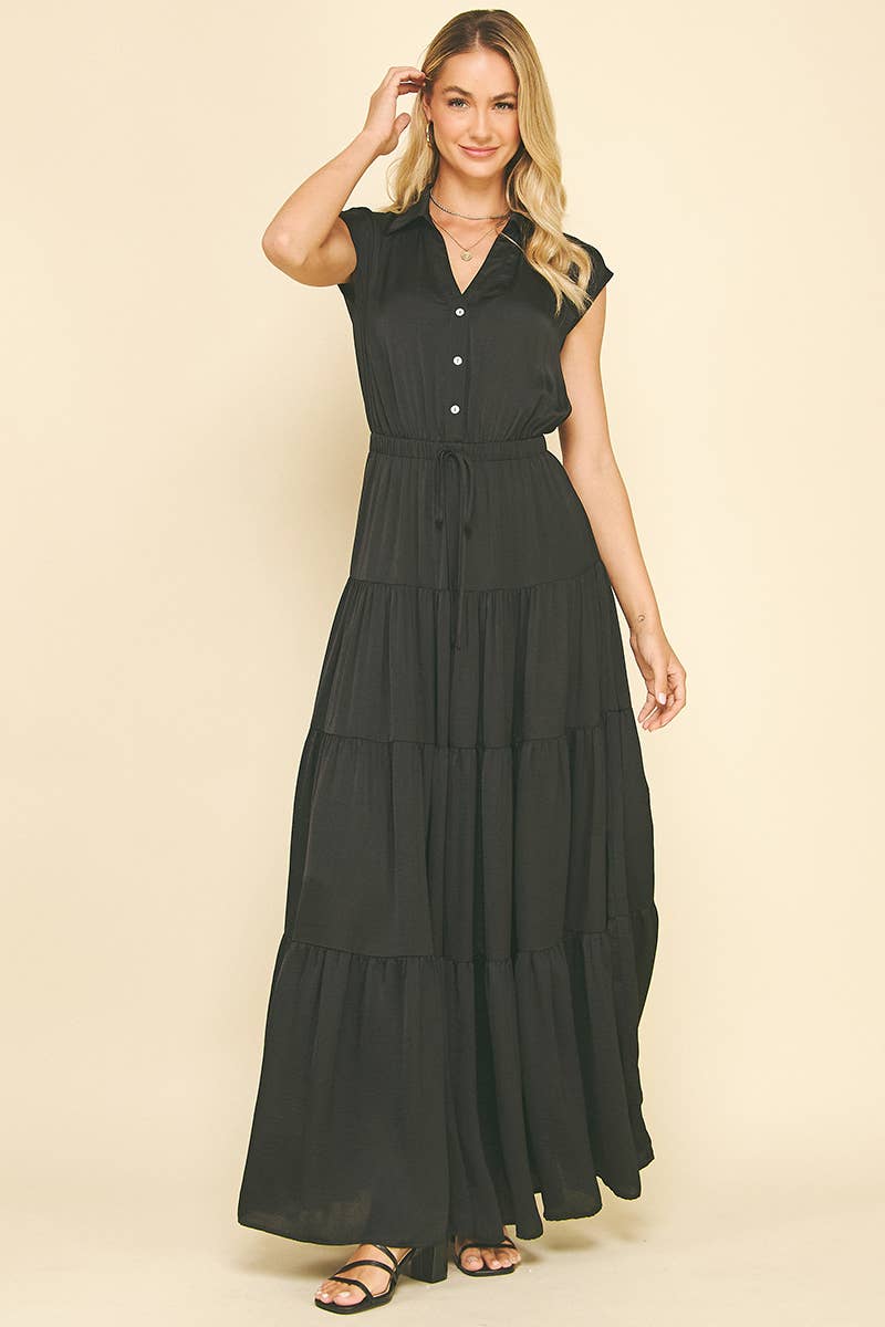 BUTTON DOWN TIERED MAXI DRESS