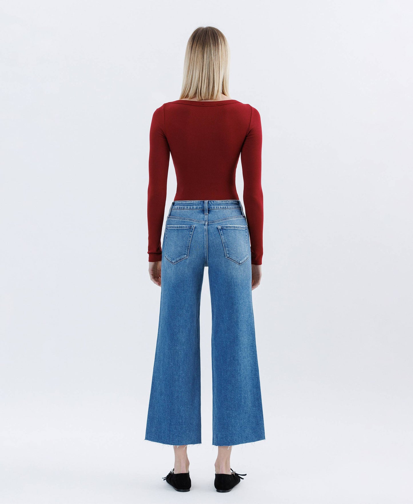 Flying Monkey -Jubilation High Rise Raw Hem Crop Slim Wide Jean